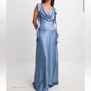 Nwt Na-kd Blue Satin Mermaid Drape Neck Maxi Dress